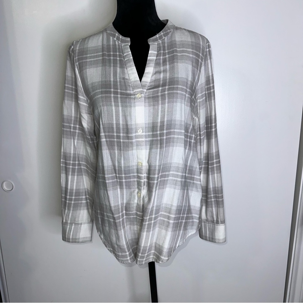 Calvin Klein Light Gray and White Plaid Shirt